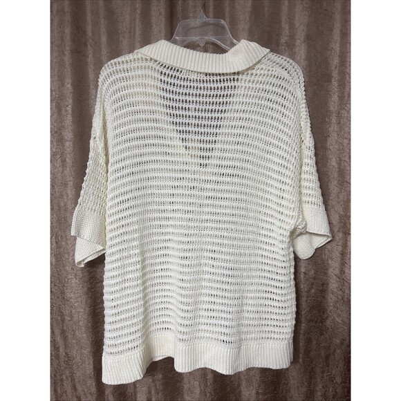 NWT -Max Studio London Open Weave V Neck Cream Sweater -Size Large - Picture 2 of 10